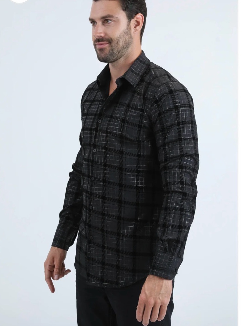Platini men’s plaid button down black size 2XL